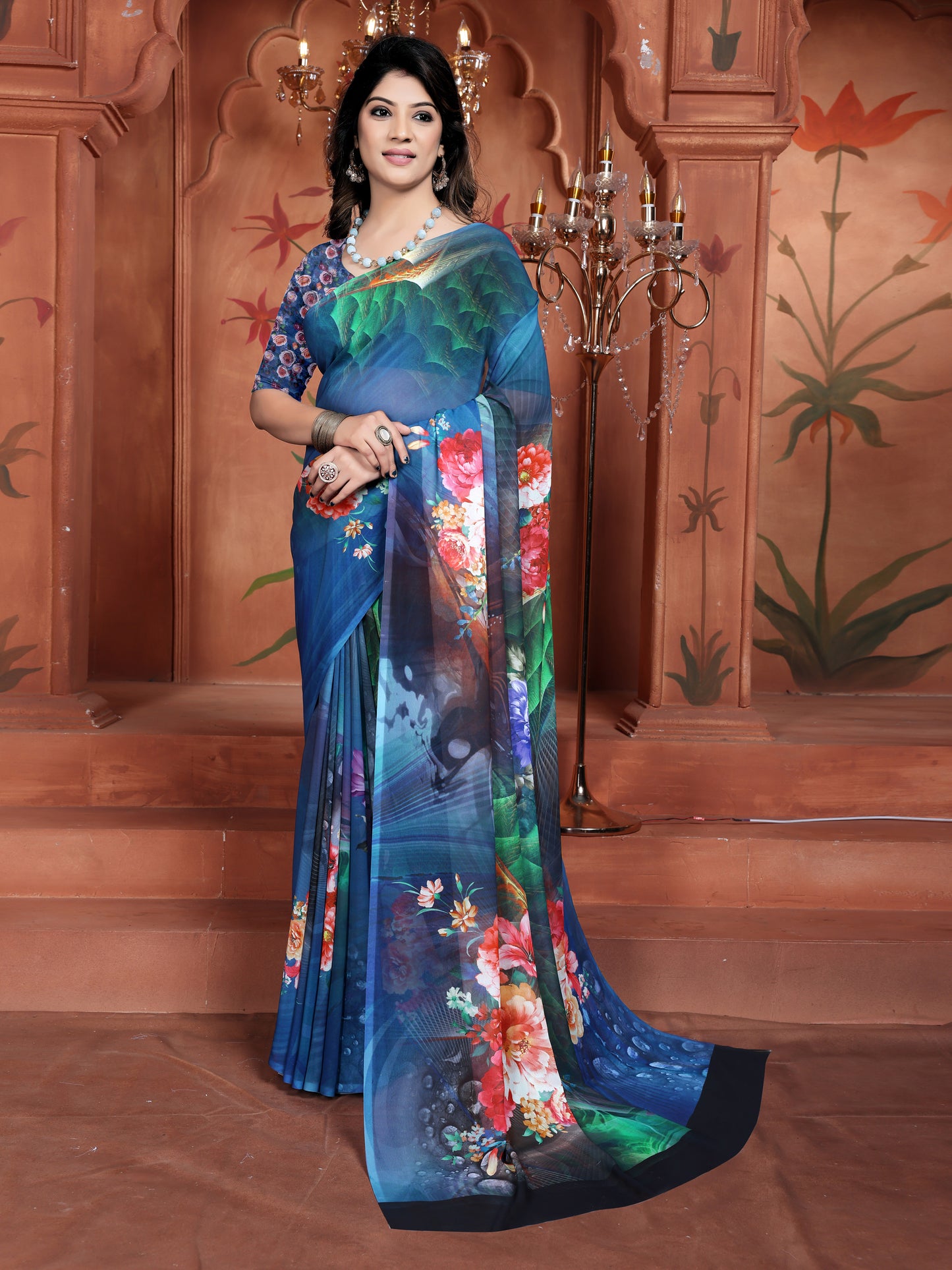 Blue Floral Saree for Women | Latest Daily Casual Wear Trend 2025