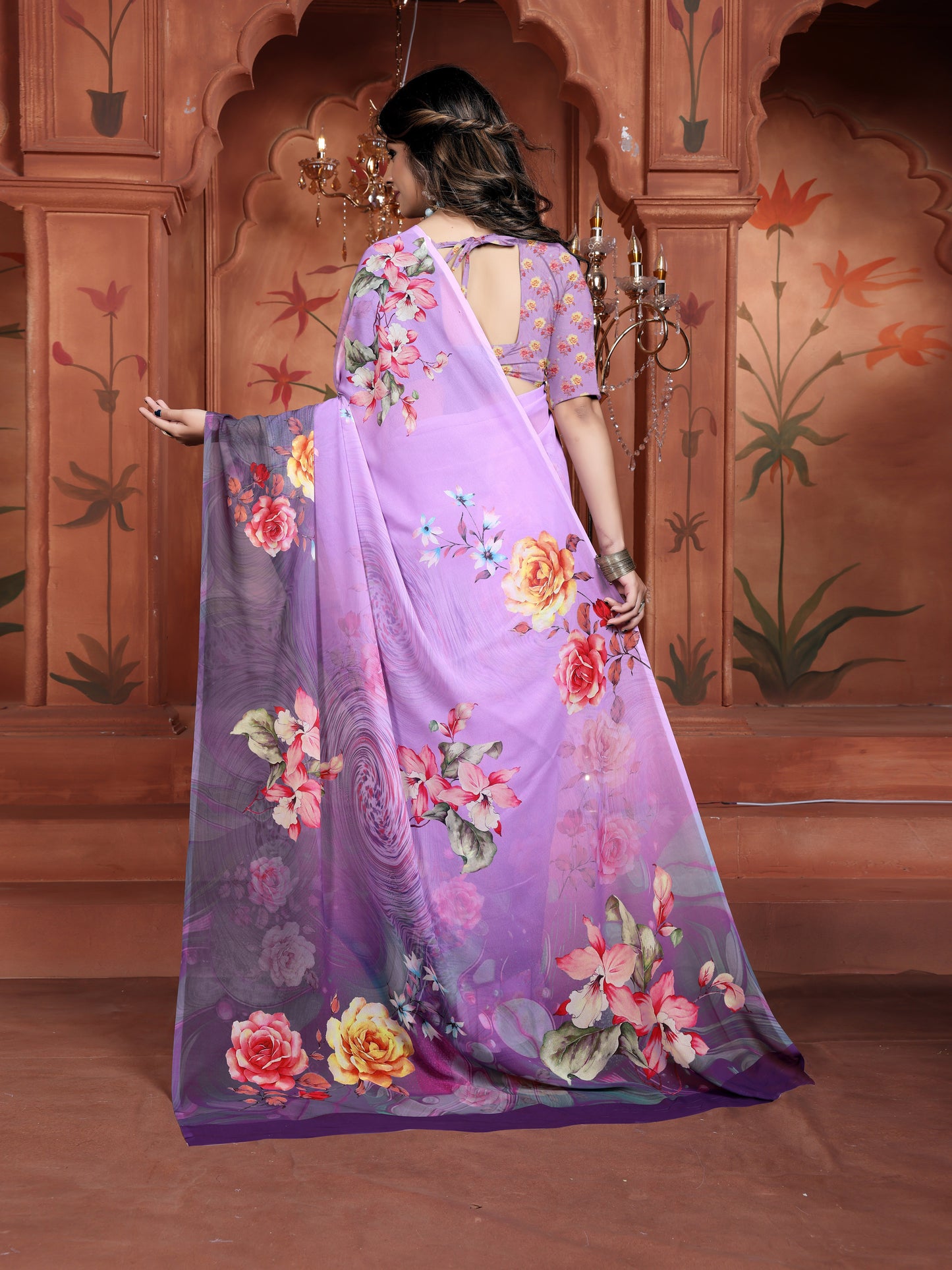 Trendy Casual Daily Wear Purple Floral Saree for Women