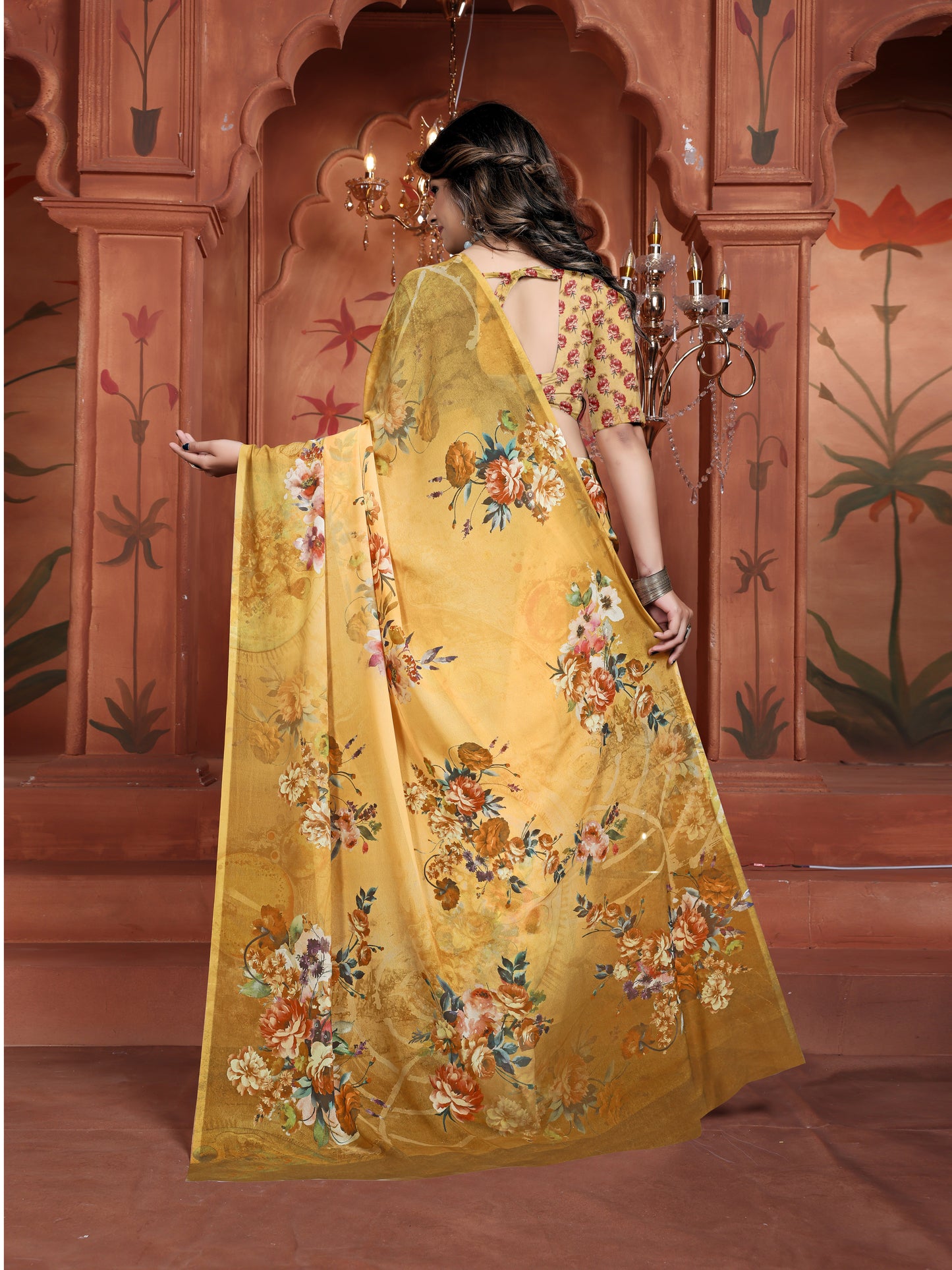 Elegant Yellow Floral Saree for Women | Trendy Designer Casual Sarees
