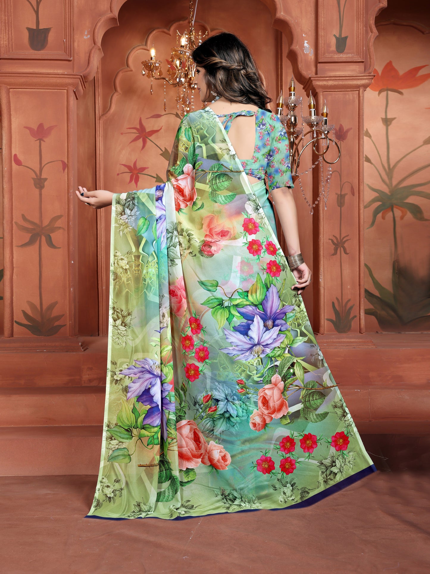 Floral Print Light Green Saree for Women | Trendy Casual Daily Wear