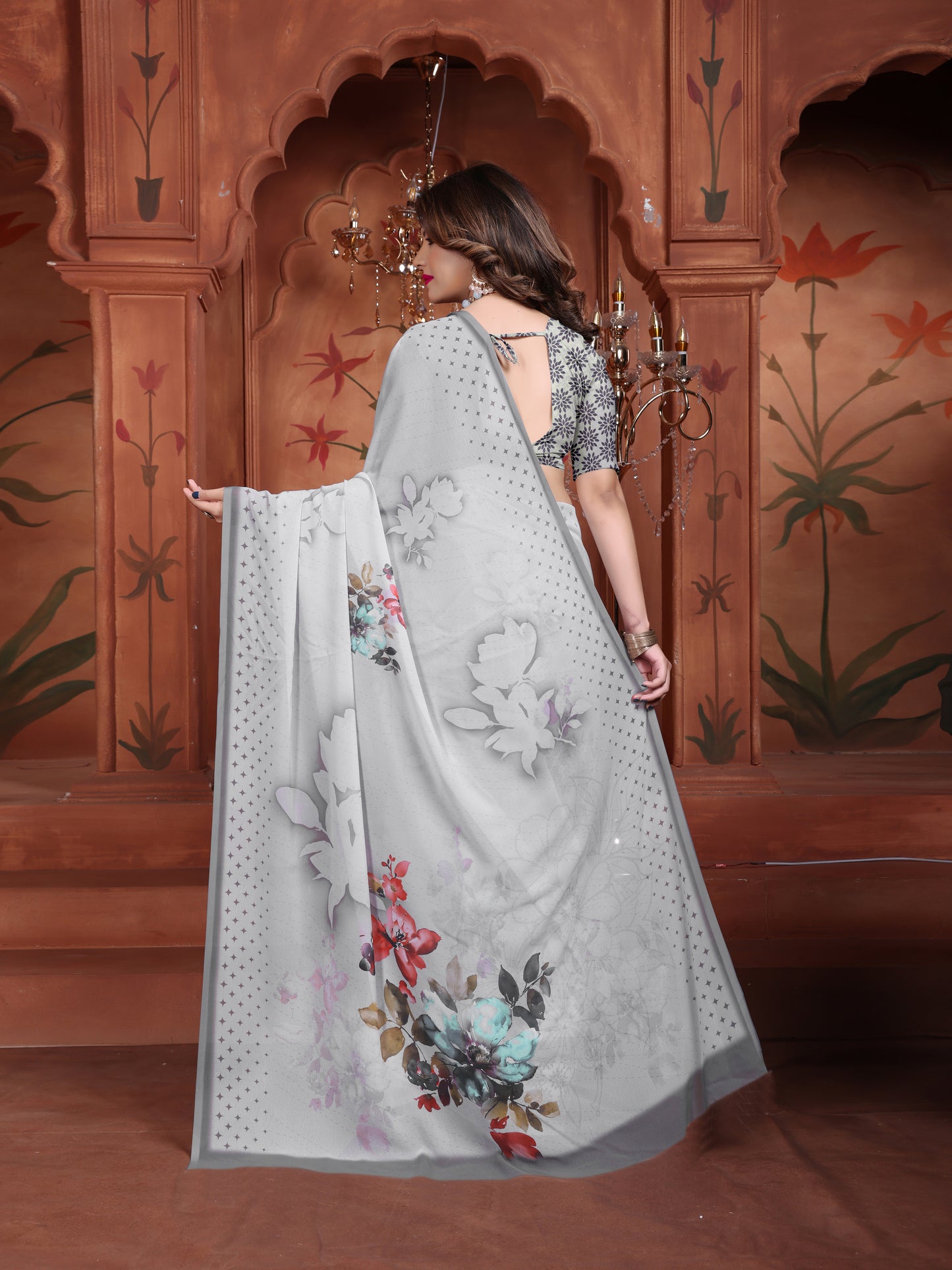 Elegant Grey Floral Printed Saree for Women - New 2025 Trend