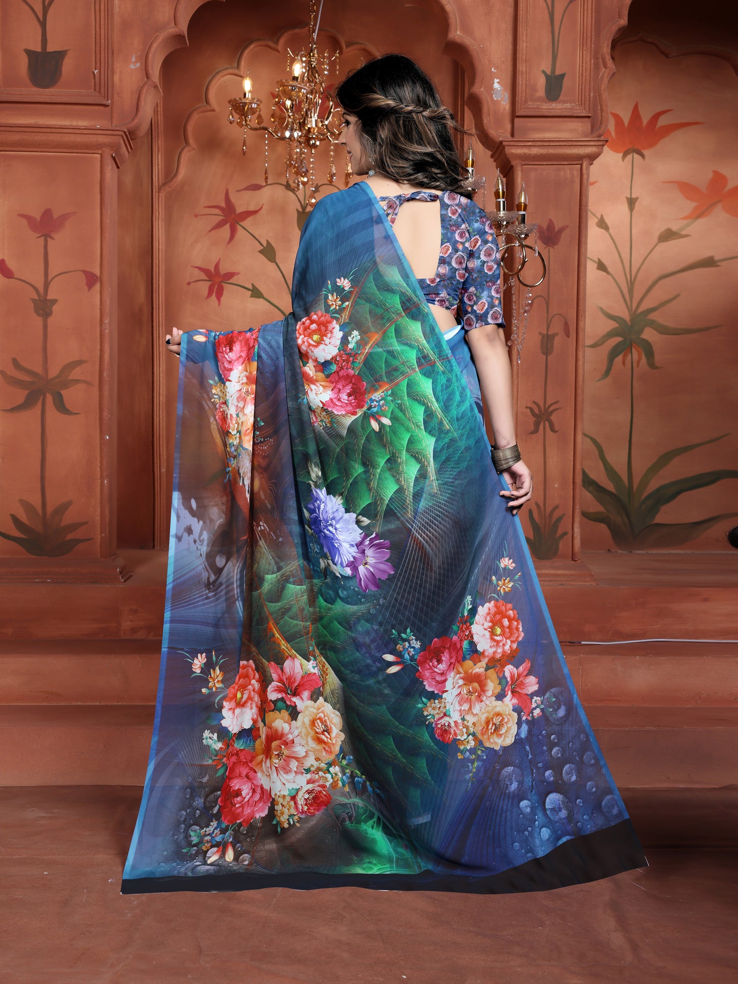 Blue Floral Saree for Women | Latest Daily Casual Wear Trend 2025