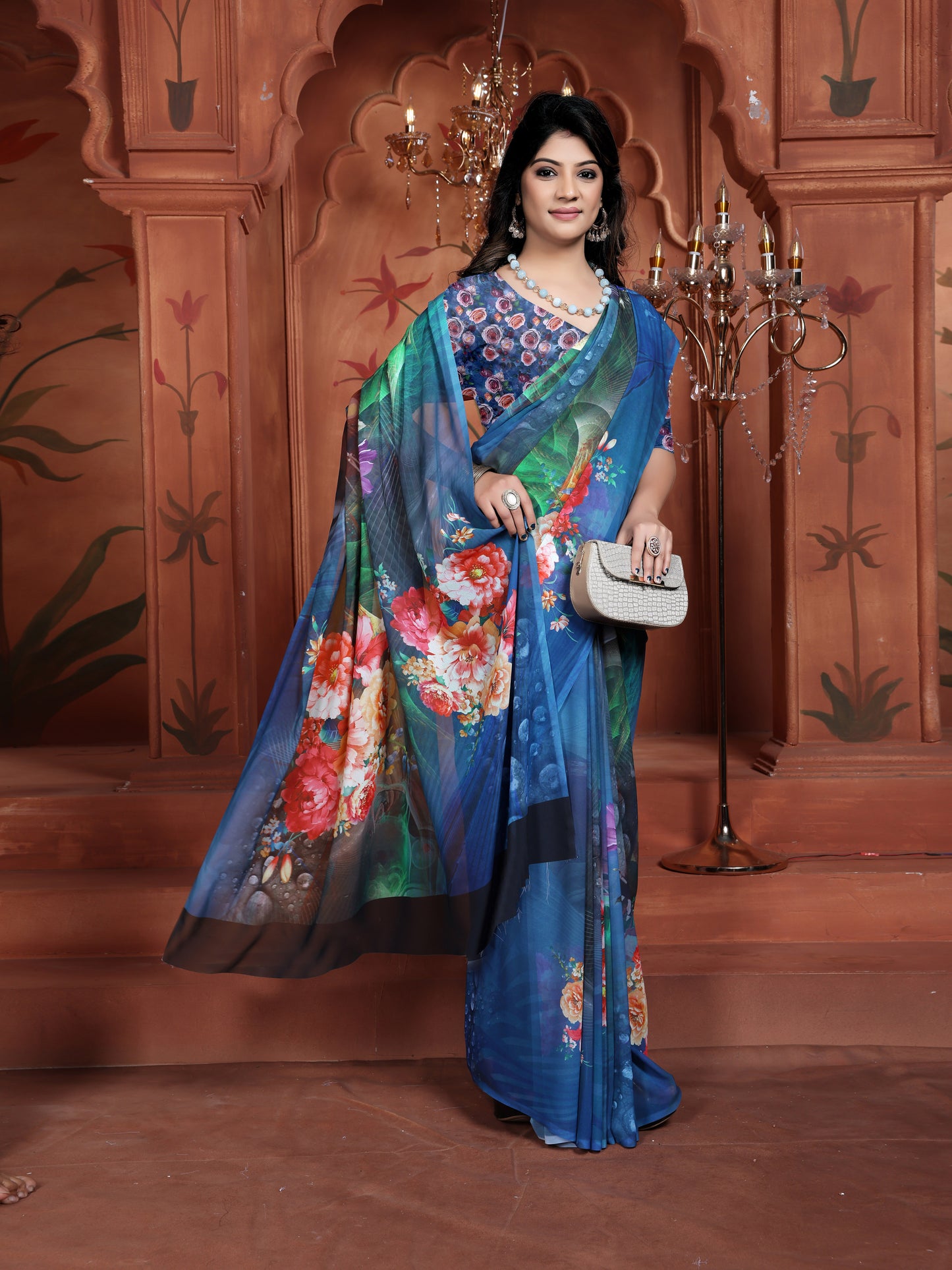 Blue Floral Saree for Women | Latest Daily Casual Wear Trend 2025