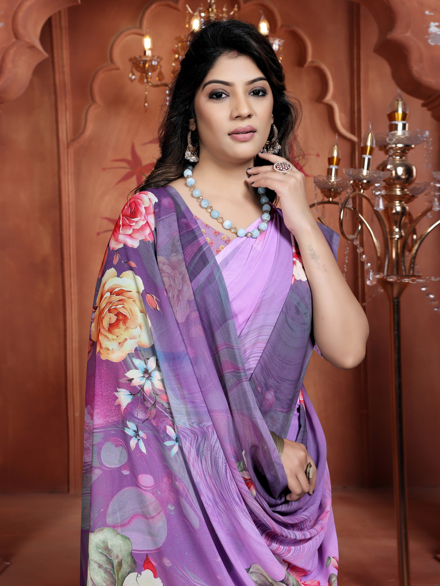 Trendy Casual Daily Wear Purple Floral Saree for Women