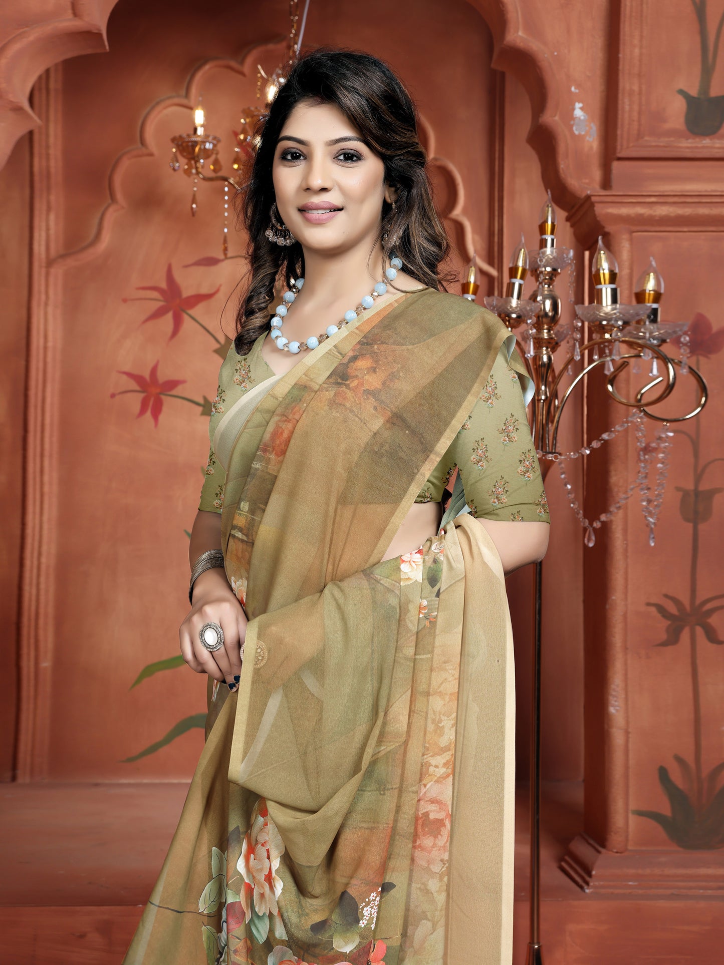 Elegant Green Floral Saree for Women - Designer Casual Daily Wear