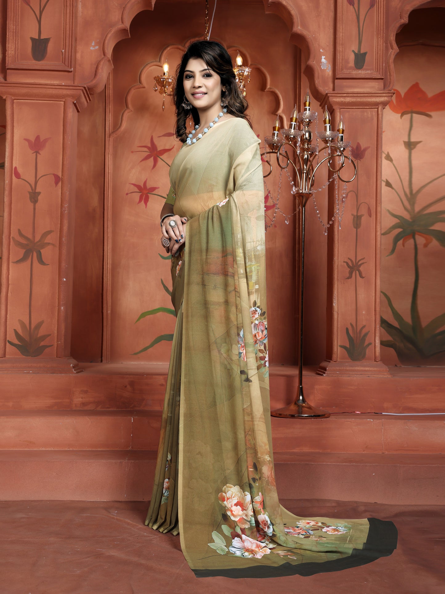 Elegant Green Floral Saree for Women - Designer Casual Daily Wear