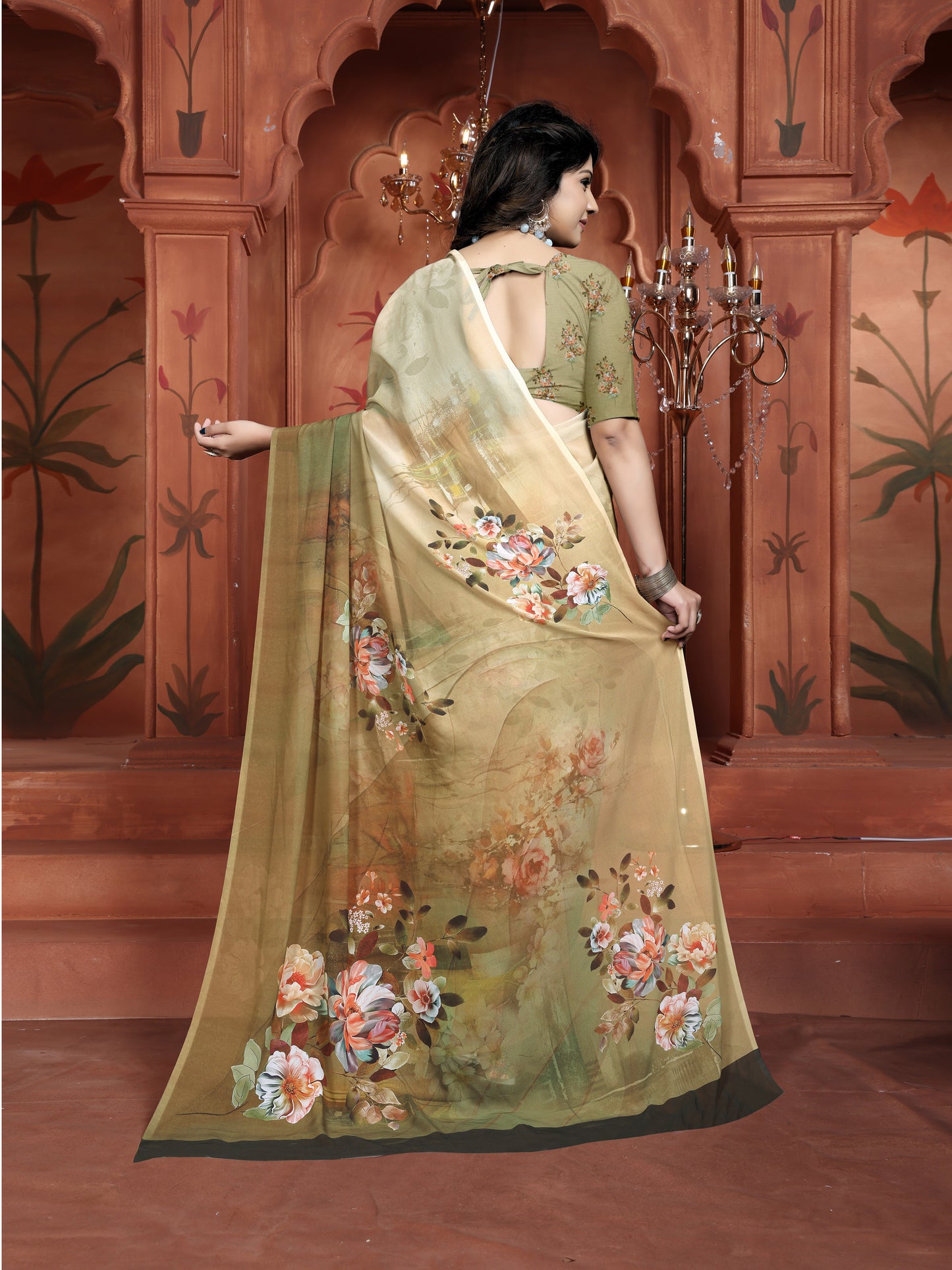 Elegant Green Floral Saree for Women - Designer Casual Daily Wear