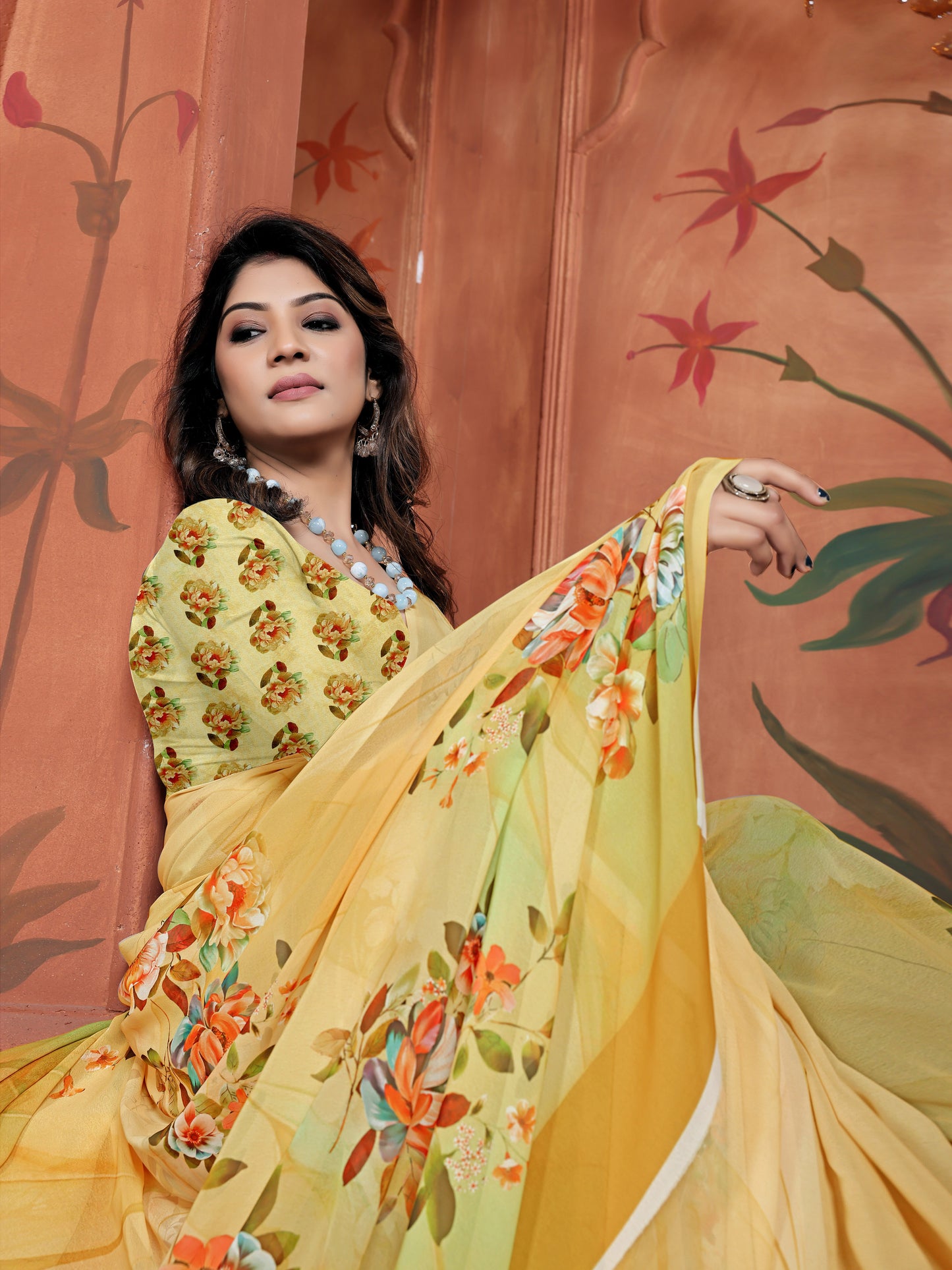 Trendy Yellow Floral Saree for Women – Lightweight Daily Wear