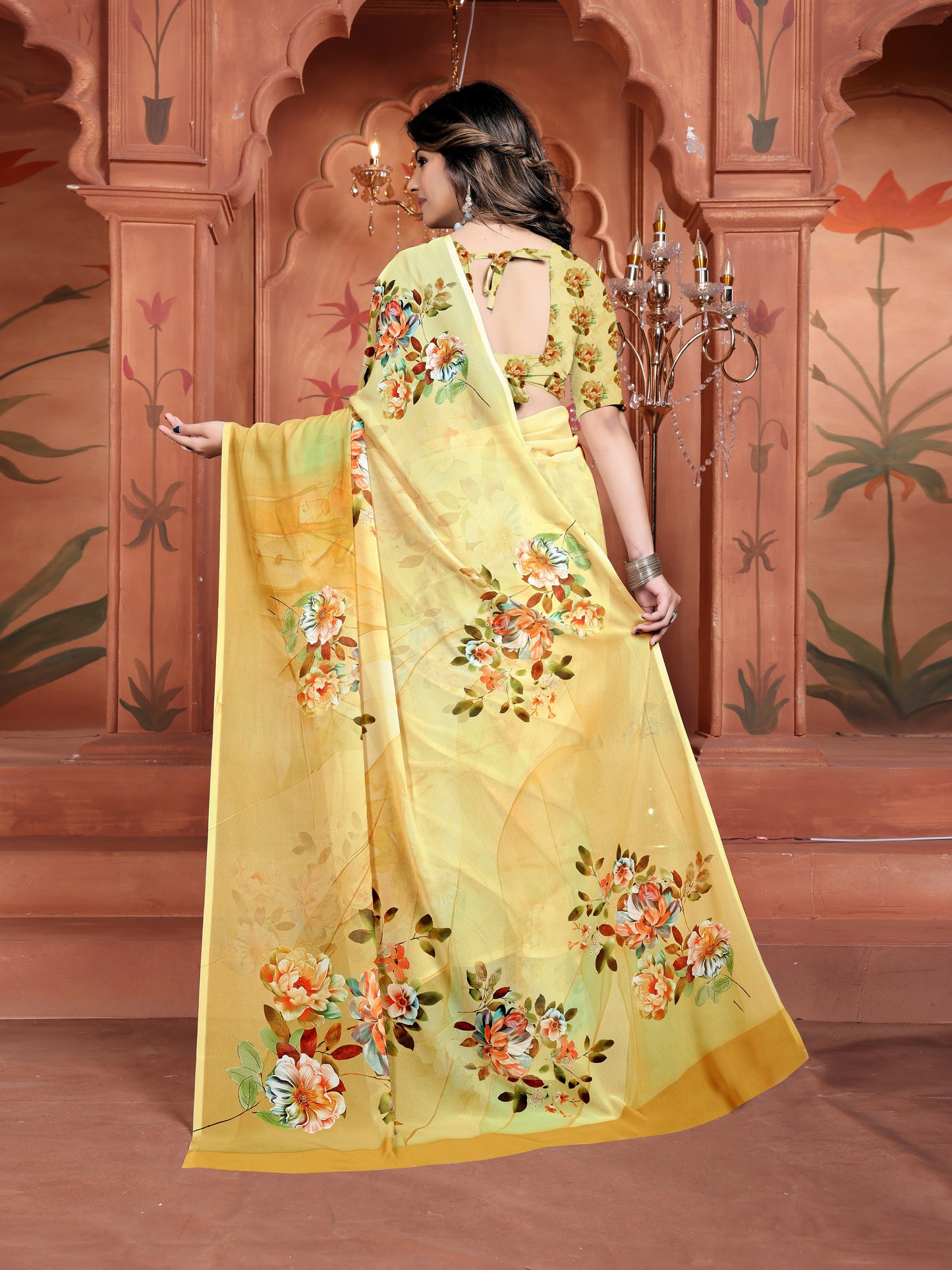 Trendy Yellow Floral Saree for Women – Lightweight Daily Wear