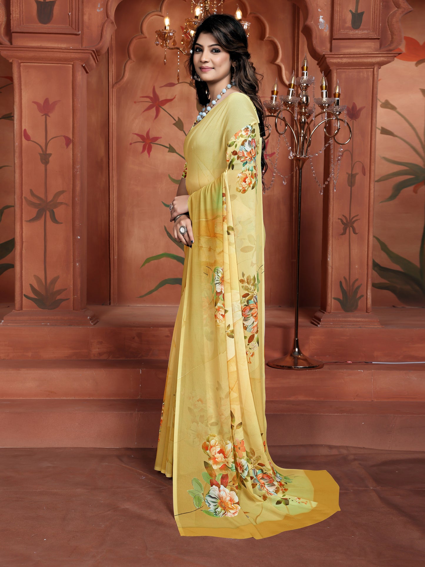 Trendy Yellow Floral Saree for Women – Lightweight Daily Wear