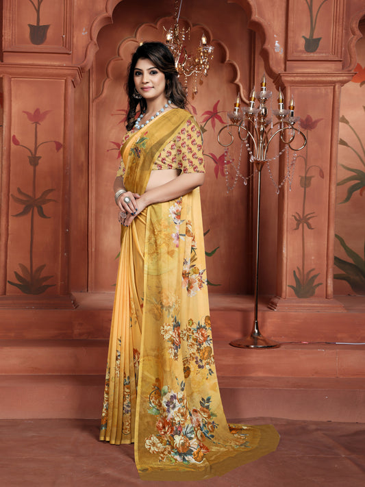 Elegant Yellow Floral Saree for Women | Trendy Designer Casual Sarees