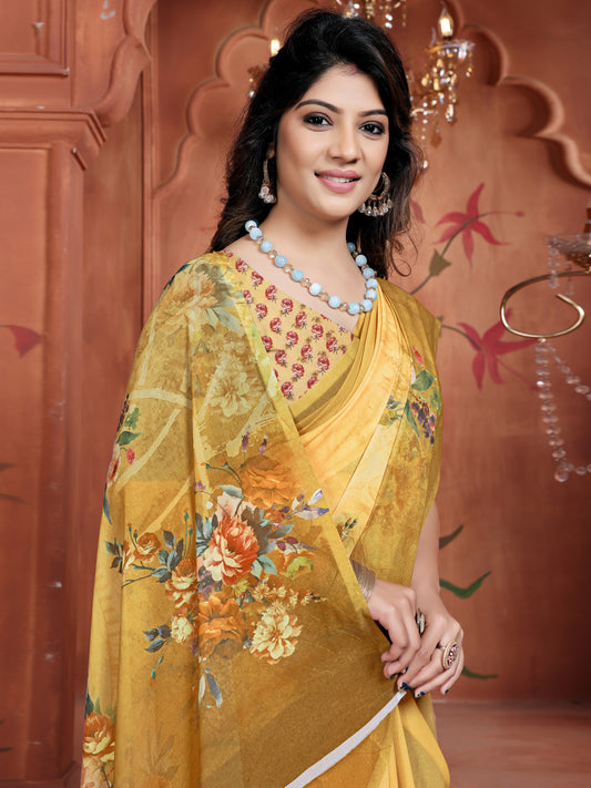 Elegant Yellow Floral Saree for Women | Trendy Designer Casual Sarees