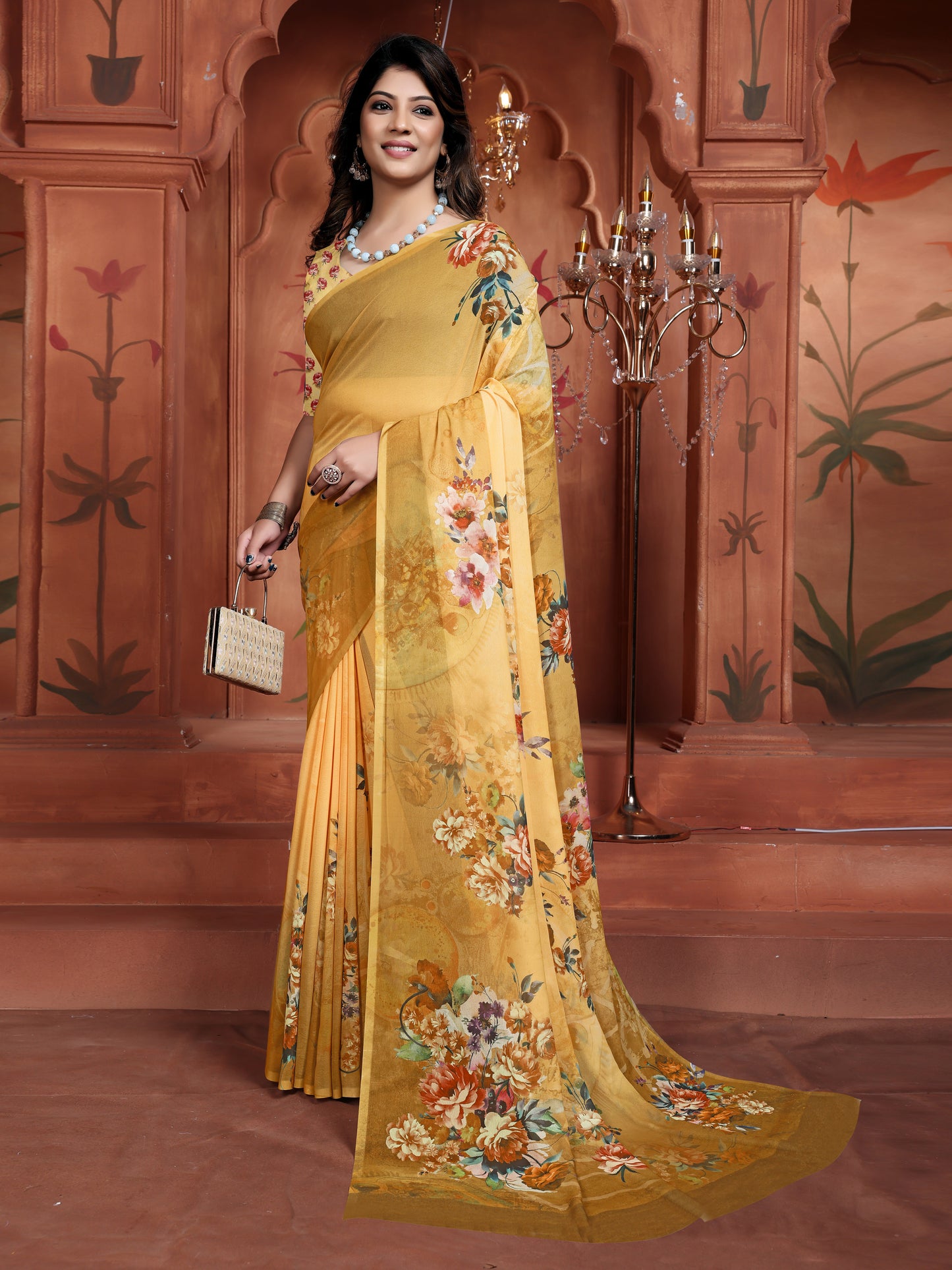 Elegant Yellow Floral Saree for Women | Trendy Designer Casual Sarees