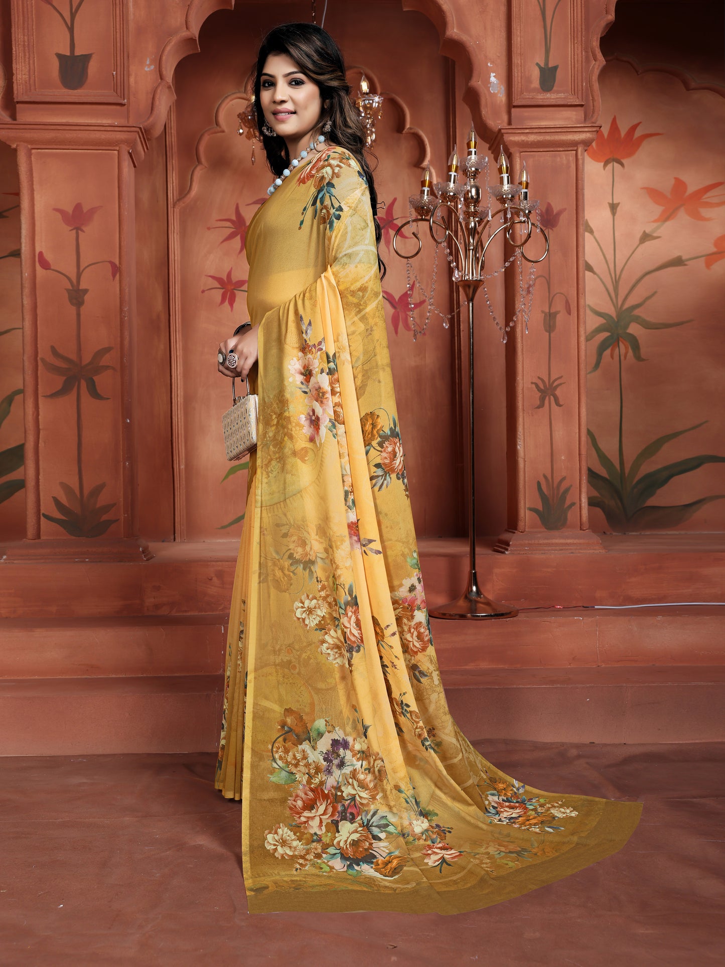 Elegant Yellow Floral Saree for Women | Trendy Designer Casual Sarees