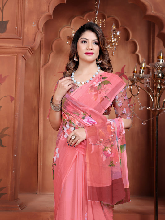 Floral Pink Georgette Saree for Women – Trendy Daily Wear 2025