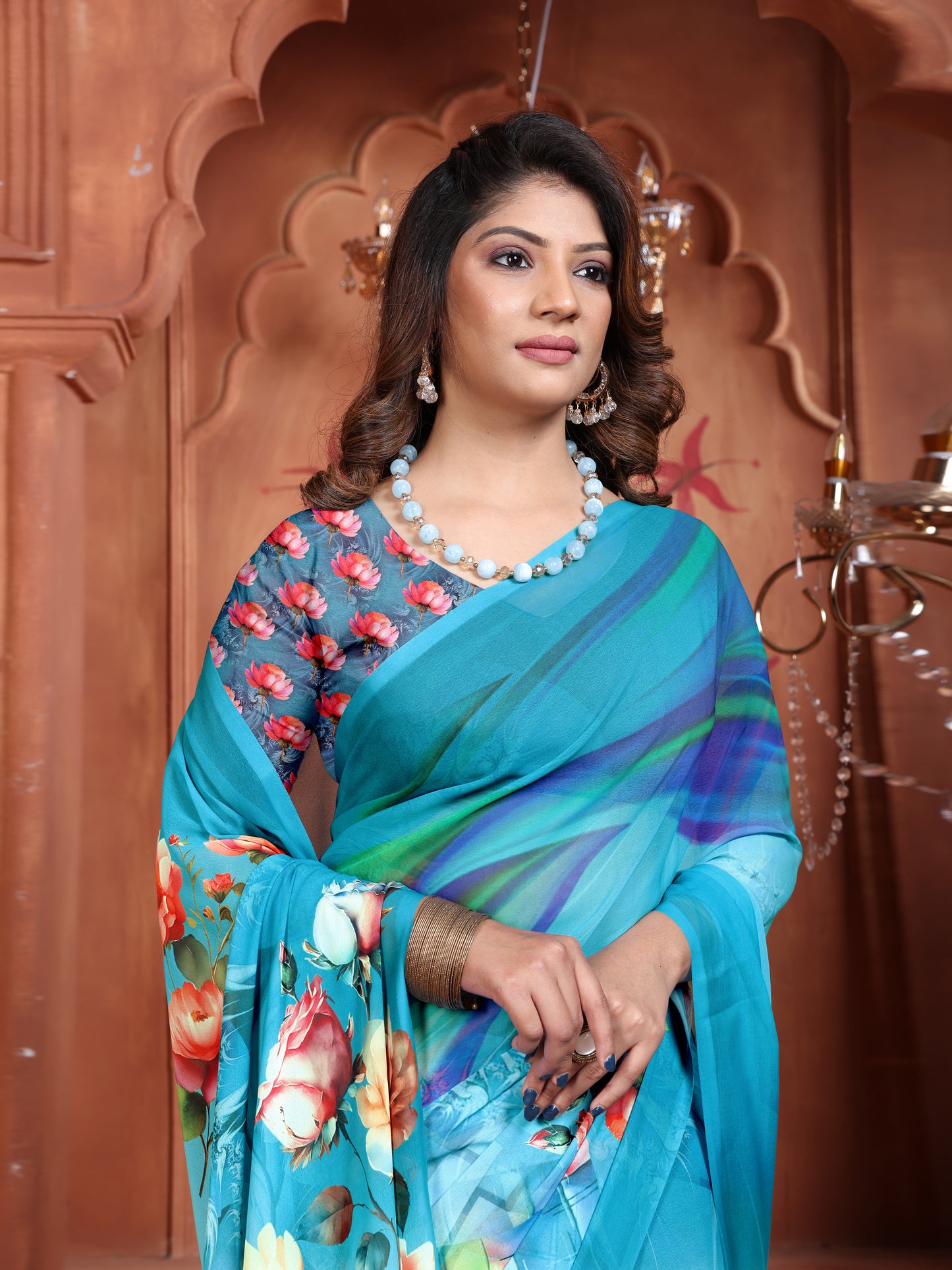 Trendy Blue Floral Saree for Women – Elegant Ethnic Wear 2025