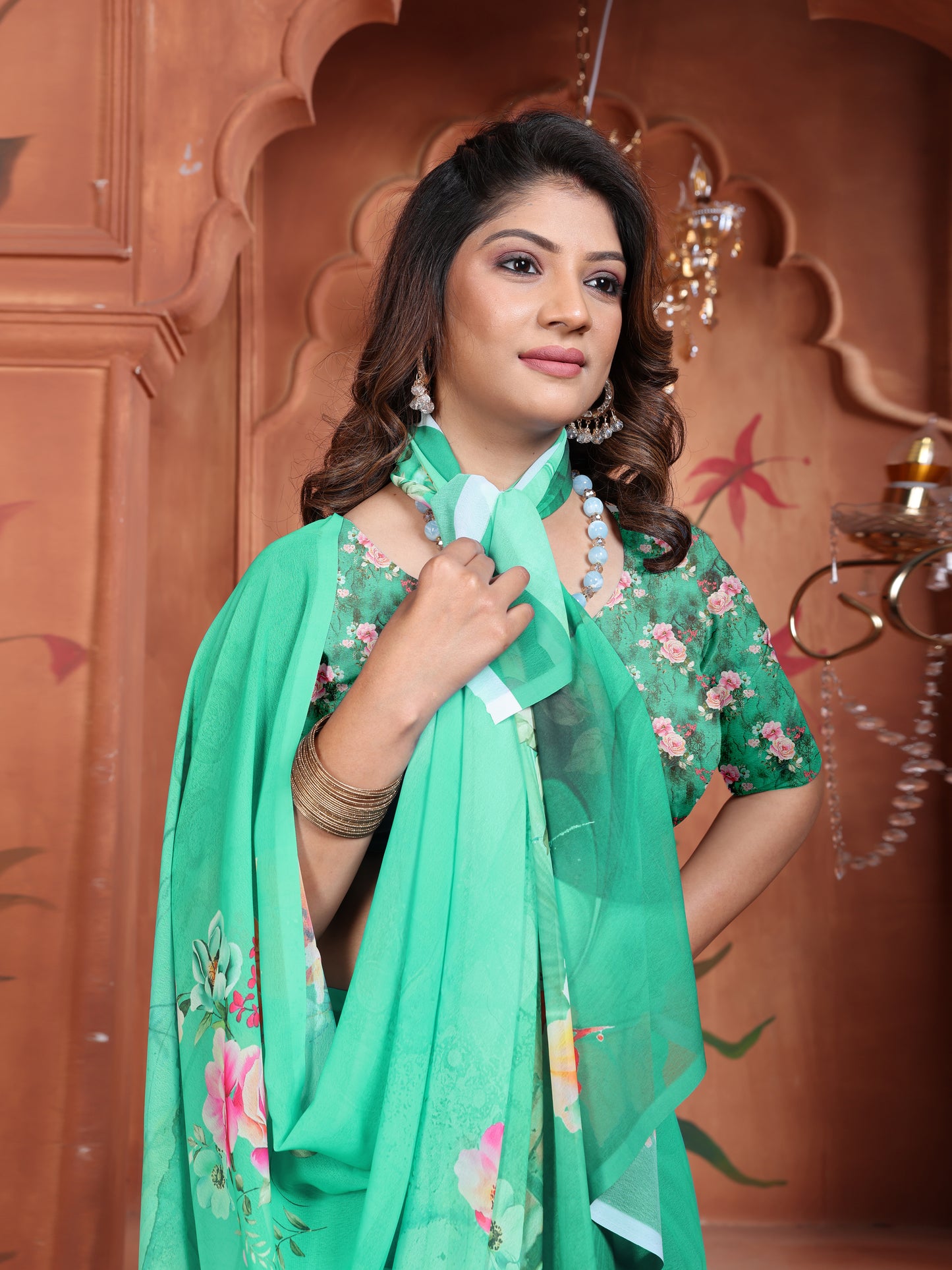 Trendy Green Floral Saree for Women – Elegant Daily Wear 2025
