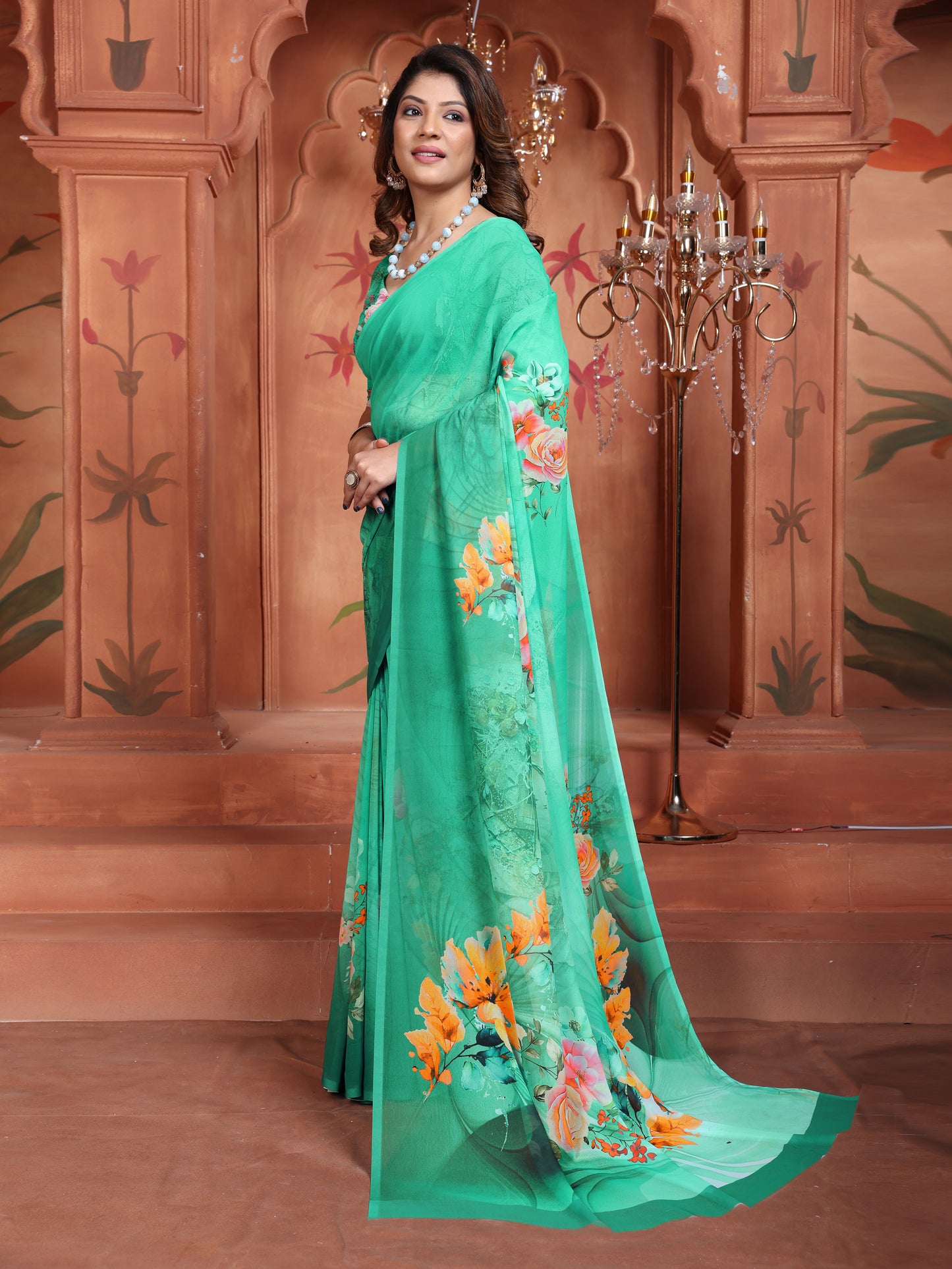 Trendy Green Floral Saree for Women – Elegant Daily Wear 2025