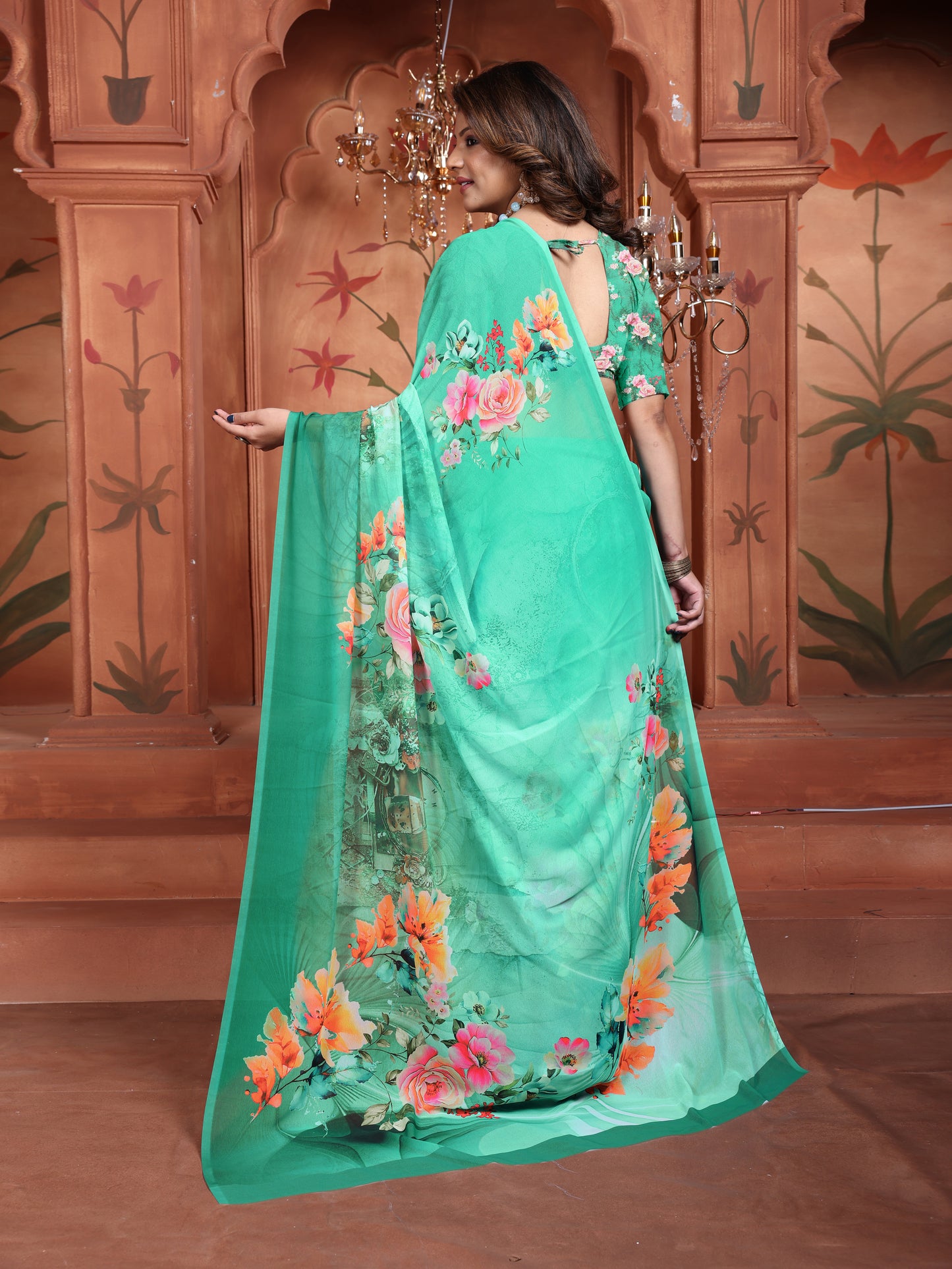 Trendy Green Floral Saree for Women – Elegant Daily Wear 2025