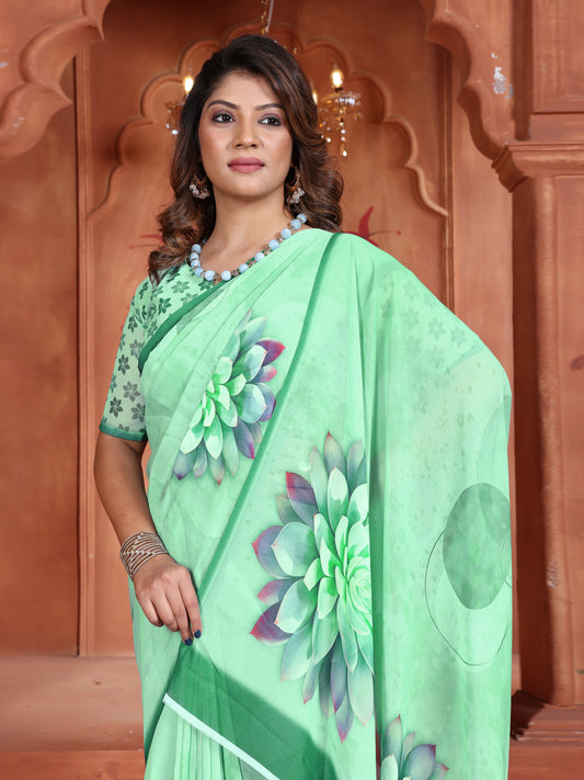 Mint Green Floral Saree for Women – Lightweight Daily Wear 2025
