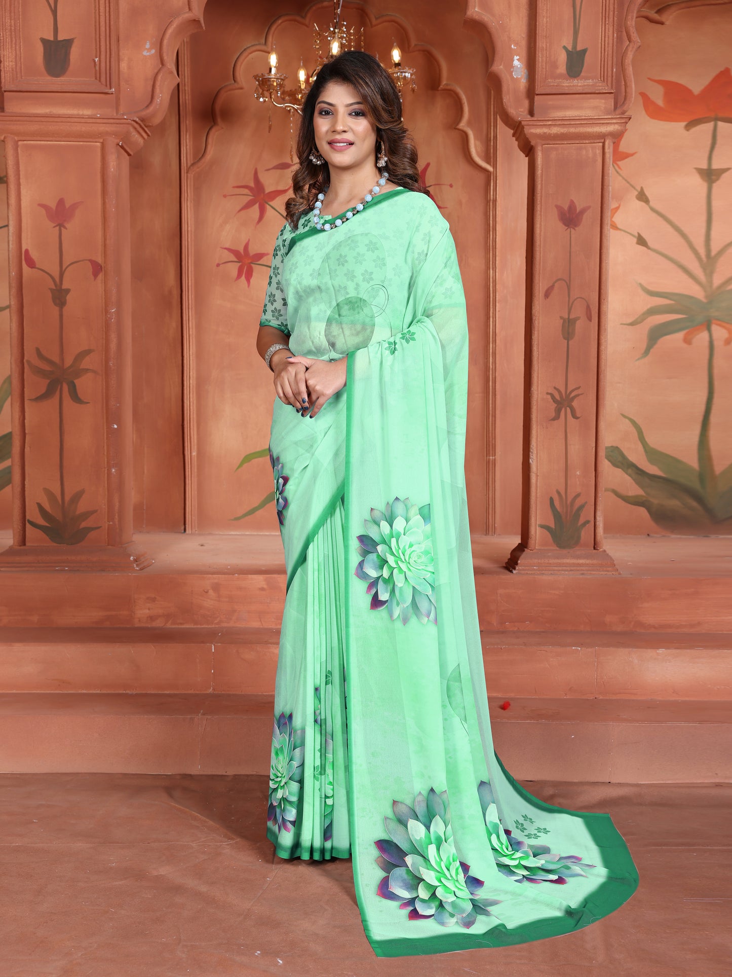 Mint Green Floral Saree for Women – Lightweight Daily Wear 2025