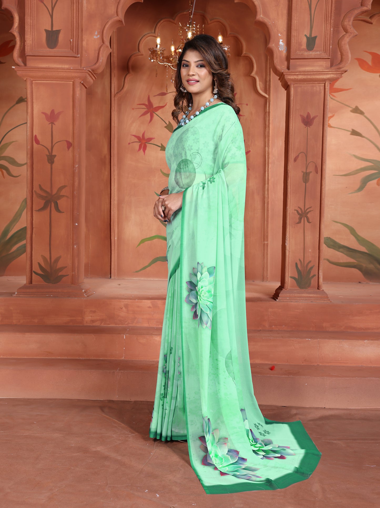 Mint Green Floral Saree for Women – Lightweight Daily Wear 2025