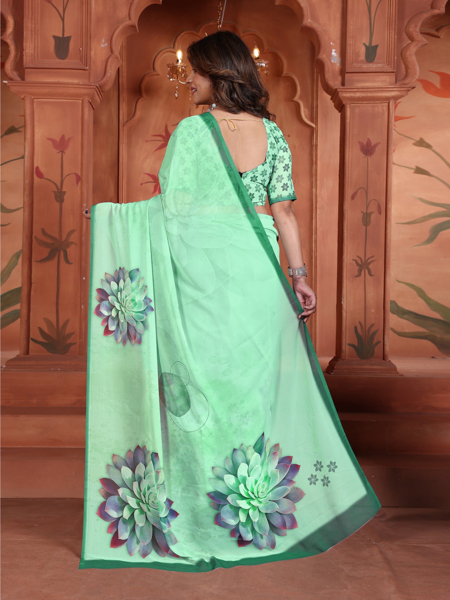 Mint Green Floral Saree for Women – Lightweight Daily Wear 2025