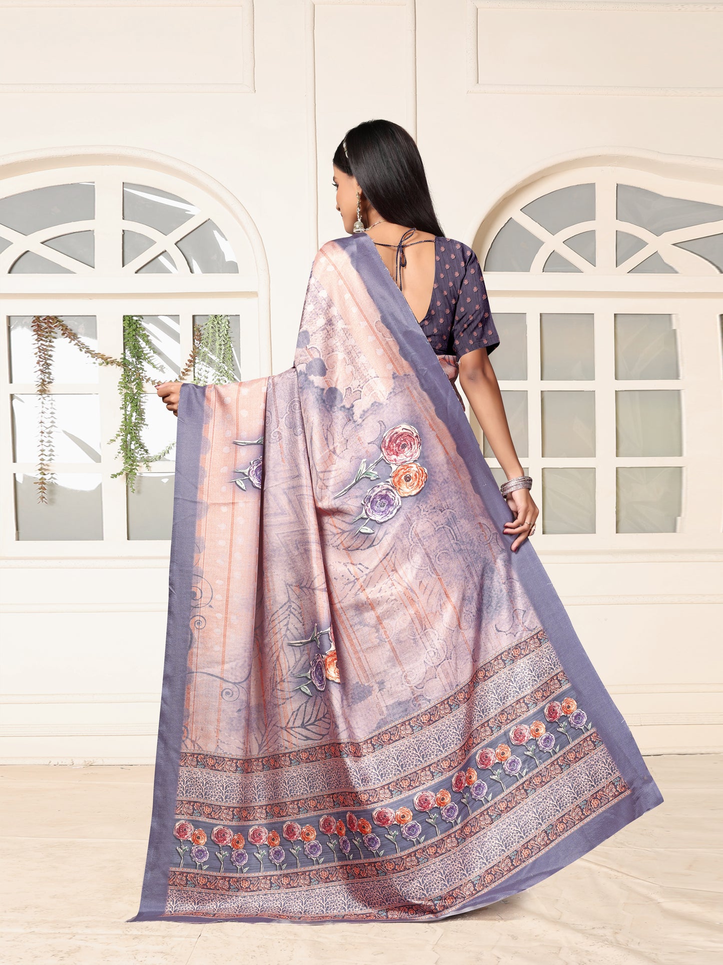 Purple Dolla Silk Elegant Floral Print saree for women