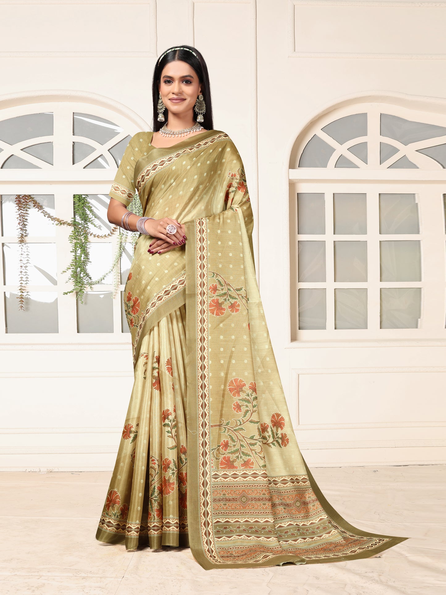 Mustard Brown Dolla Silk Printed Ethnic Saree Casual Daily Festive Wear