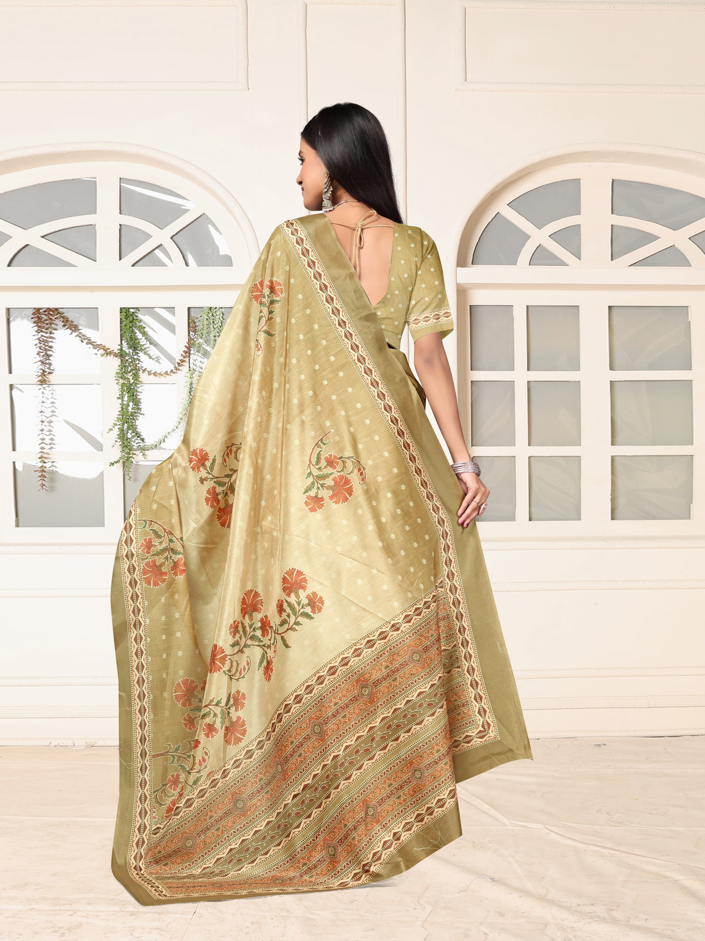 Mustard Brown Dolla Silk Printed Ethnic Saree Casual Daily Festive Wear