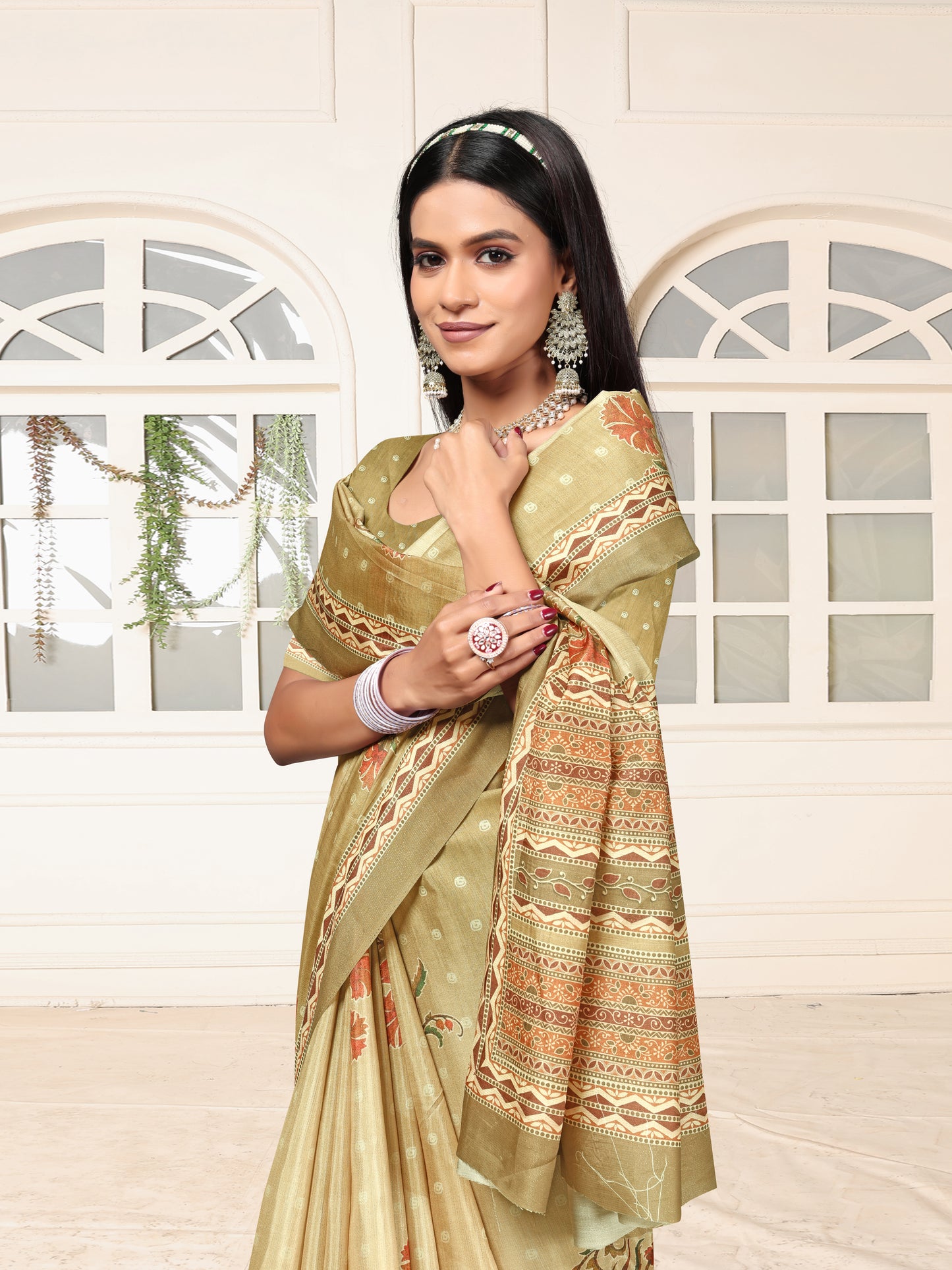 Mustard Brown Dolla Silk Printed Ethnic Saree Casual Daily Festive Wear