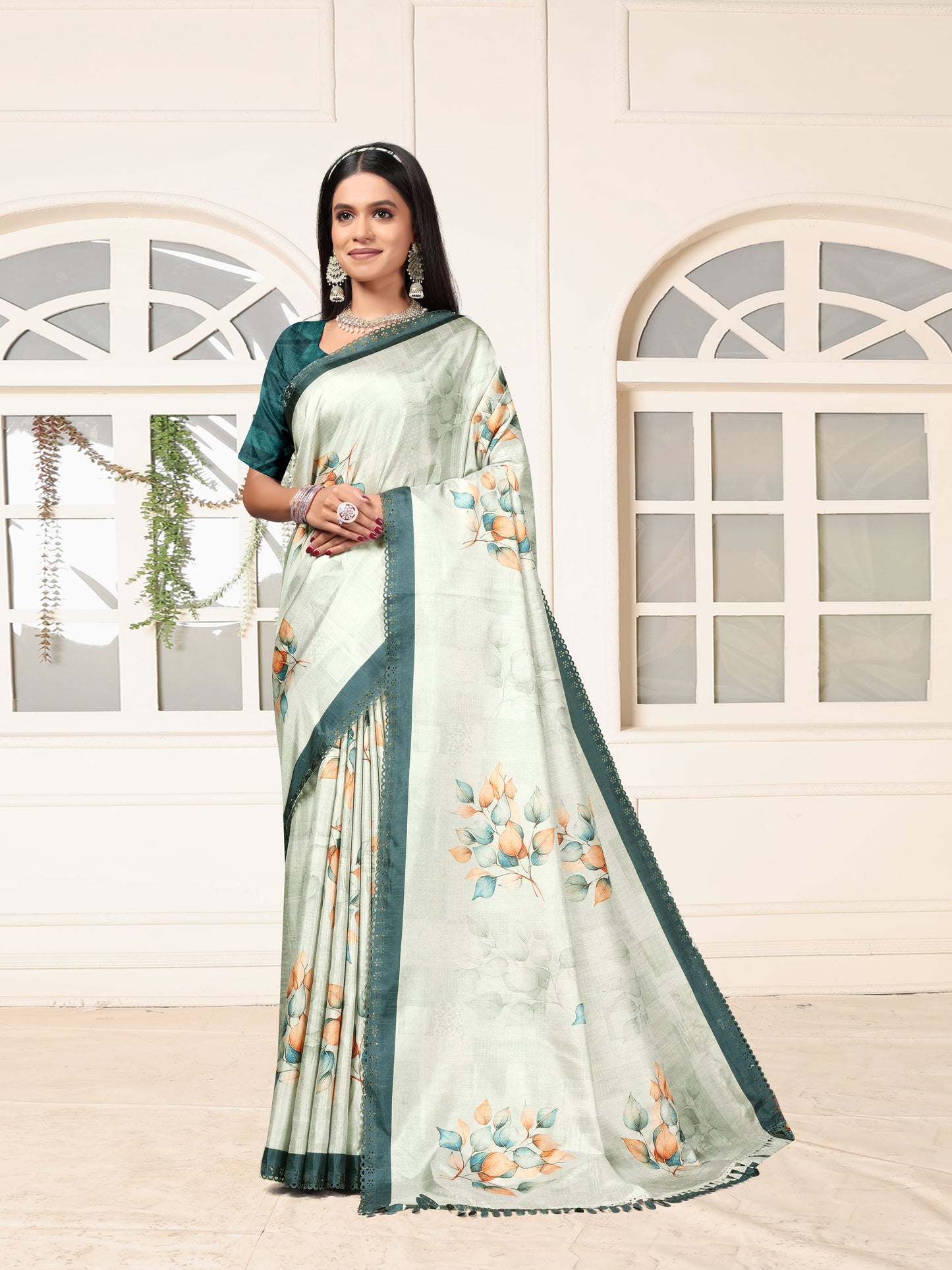 Sage Green Floral Silk Saree | Elegant Festive & Daily Ethnic Wear