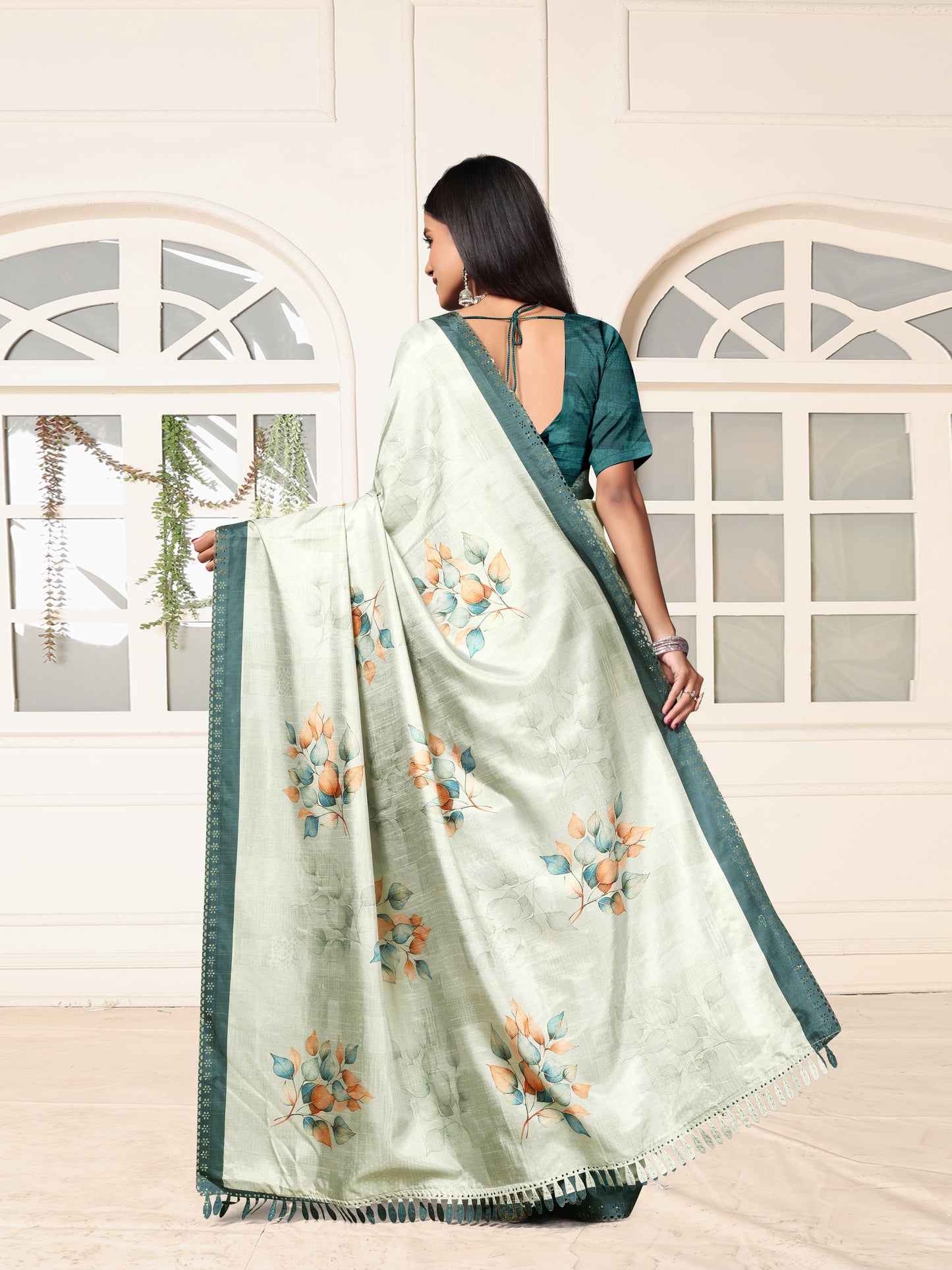 Sage Green Floral Silk Saree | Elegant Festive & Daily Ethnic Wear