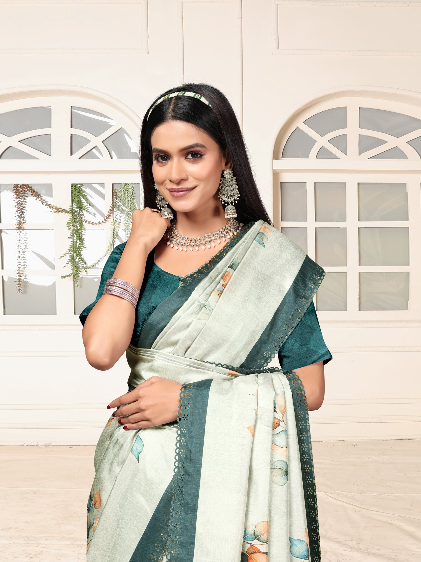 Sage Green Floral Silk Saree | Elegant Festive & Daily Ethnic Wear