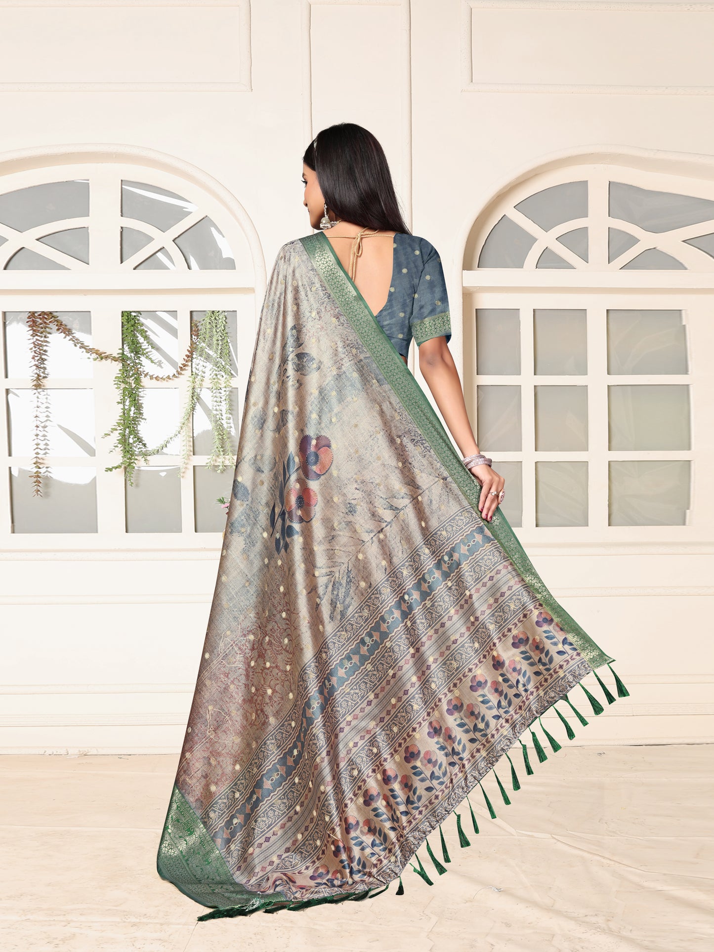 Elegant Green Woven Border Printed Silk Saree for Festive Wear