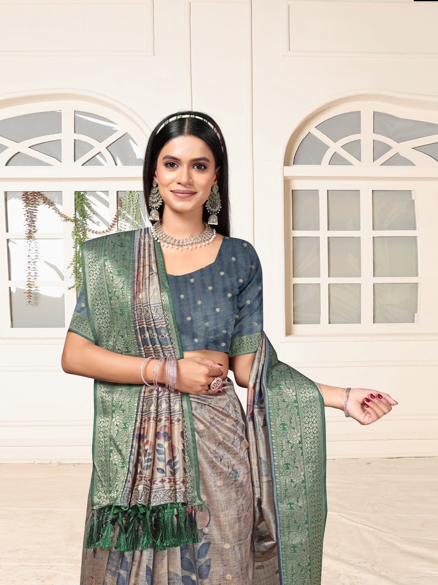 Elegant Green Woven Border Printed Silk Saree for Festive Wear